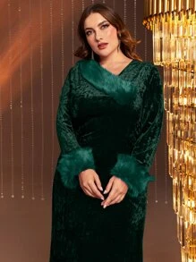 Modelyn Vestido de peluche puño franela - Verde Oscuro - Ver 3