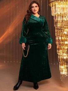 Modelyn Vestido de peluche puño franela - Verde Oscuro - Ver 5