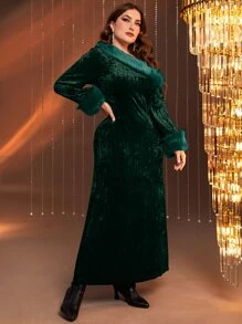 Modelyn Vestido de peluche puño franela - Verde Oscuro - Ver 6