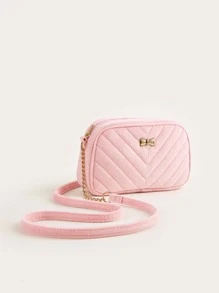 1pc Girl's Sweet Plush Crossbody Bag With Chain Stitching, Pink, Suitable For Everyday Use - Pink - View 7