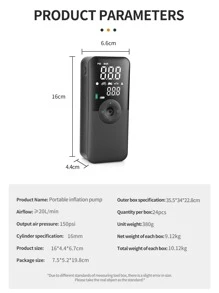 1入組便攜汽車輪胎充氣機 - 黑色 - 查看 5