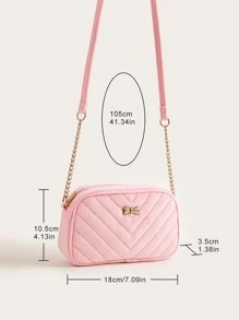 1pc Girl's Sweet Plush Crossbody Bag With Chain Stitching, Pink, Suitable For Everyday Use - Pink - View 2
