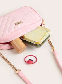 1pc Girl's Sweet Plush Crossbody Bag With Chain Stitching, Pink, Suitable For Everyday Use - Pink - View 8