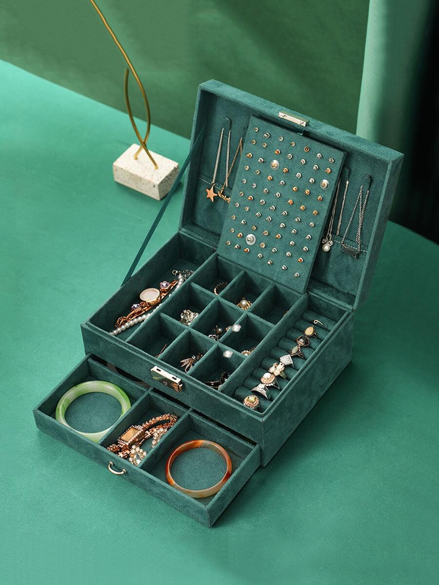 1pc Multi-grid Jewelry Storage Box - Dark Green - View 1
