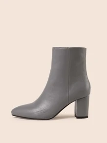 Minimalist Side Zipper Chunky Heeled Classic Boots - Grey - View 3