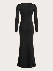 Firerie Women's Simple Casual Elegant Abstract Print Turtleneck Long Sleeve Bodycon Mermaid Dress Fall Clothes Black Elegant Dress Homecoming Dresses Fall Women Dresses - Black - View 8