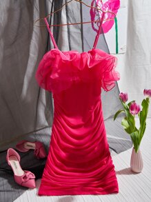 Allurite Robe moulante à volants exagérés à ruché - Rose vif - Voir 8