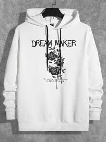Manfinity Men Floral & Letter Graphic Drawstring Hoodie - White - View 1