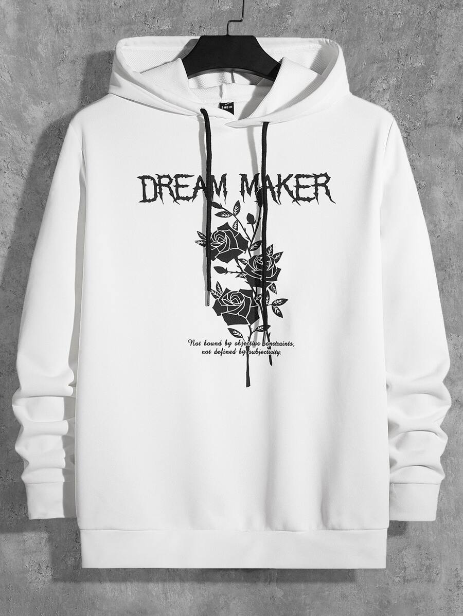 Manfinity Men Floral & Letter Graphic Drawstring Hoodie - White - View 1