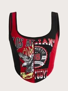 SHEIN EZwear Hơn Chim & Đồ họa Chữ cái Khối màu Viền không đối xứng Áo ba lỗ - Nhiều màu - Xem 1