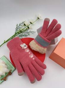 Bear & Paw Pattern Gloves - Hot Pink - View 2