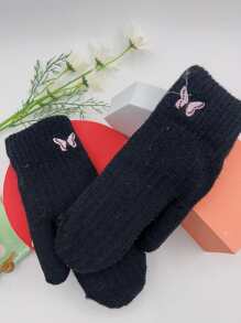 Butterfly Embroidered Plush Lined Gloves - Black - View 1