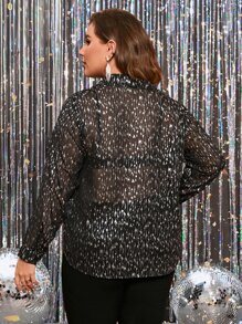 SHEIN Allurite Hơn Giáng sinh Kim loại In Toàn bộ Áo sơ mi Không có áo ngực - màu đen - Xem 2