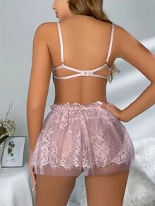 3pack Eyelash Lace Lingerie Set - Baby Pink - View 2