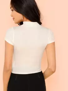SHEIN Essnce Camiseta corta de canalé de cuello alto