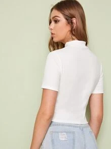 Muchica Mock-neck Rib-knit Solid Tee - White - View 2