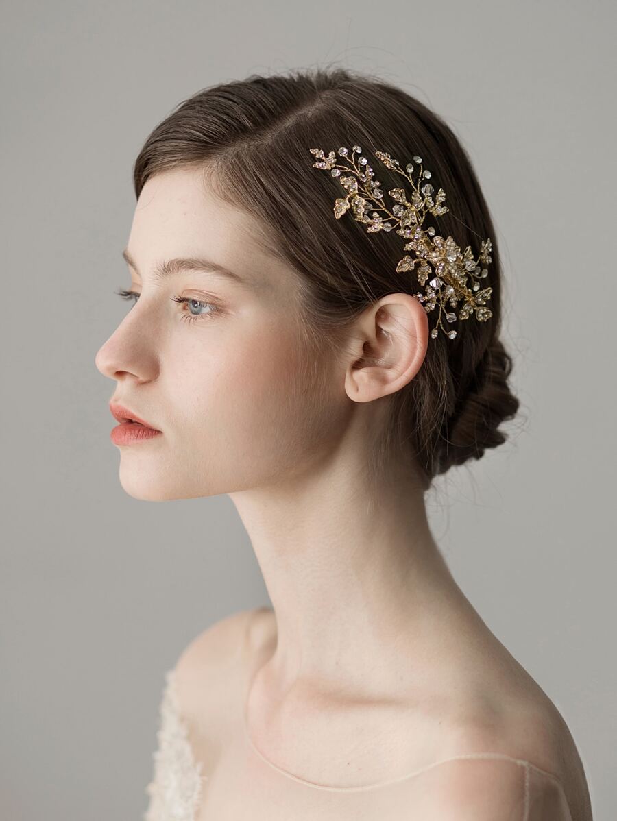 Rhinestone Chi tiết Mũ nón cô dâu - Vàng - Xem 1