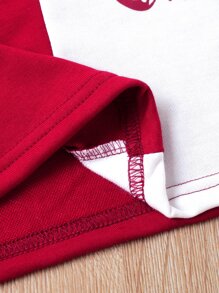 SHEIN Tween女孩雙色蝴蝶印花連帽衫和運動長褲 - 紅白色 - 查看 8