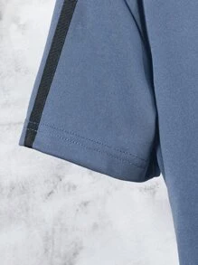SHEIN Tween Boy Antler Print Tee & Contrast Side Seam Sweatpants - Blue - View 3