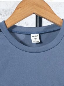 SHEIN Tween Boy Antler Print Tee & Contrast Side Seam Sweatpants - Blue - View 4