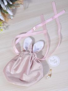 1入組法蘭絨禮品袋可愛3D兔耳裝飾抽繩禮品包裝袋適用於婚禮派對生日迎嬰派對 - 粉色 - 查看 2