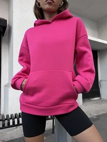 SHEIN Unity Positive Slogan Smiling Face Cute Long Hoodie - Hot Pink - View 2