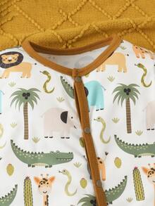 男嬰卡通圖案撞色滾邊連身褲 - 白色 - 查看 4