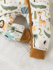 男嬰卡通圖案撞色滾邊連身褲 - 白色 - 查看 6