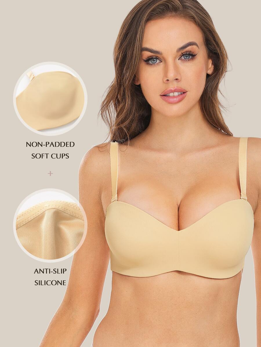 Solid Push up Underwire Bra - Apricot - View 1