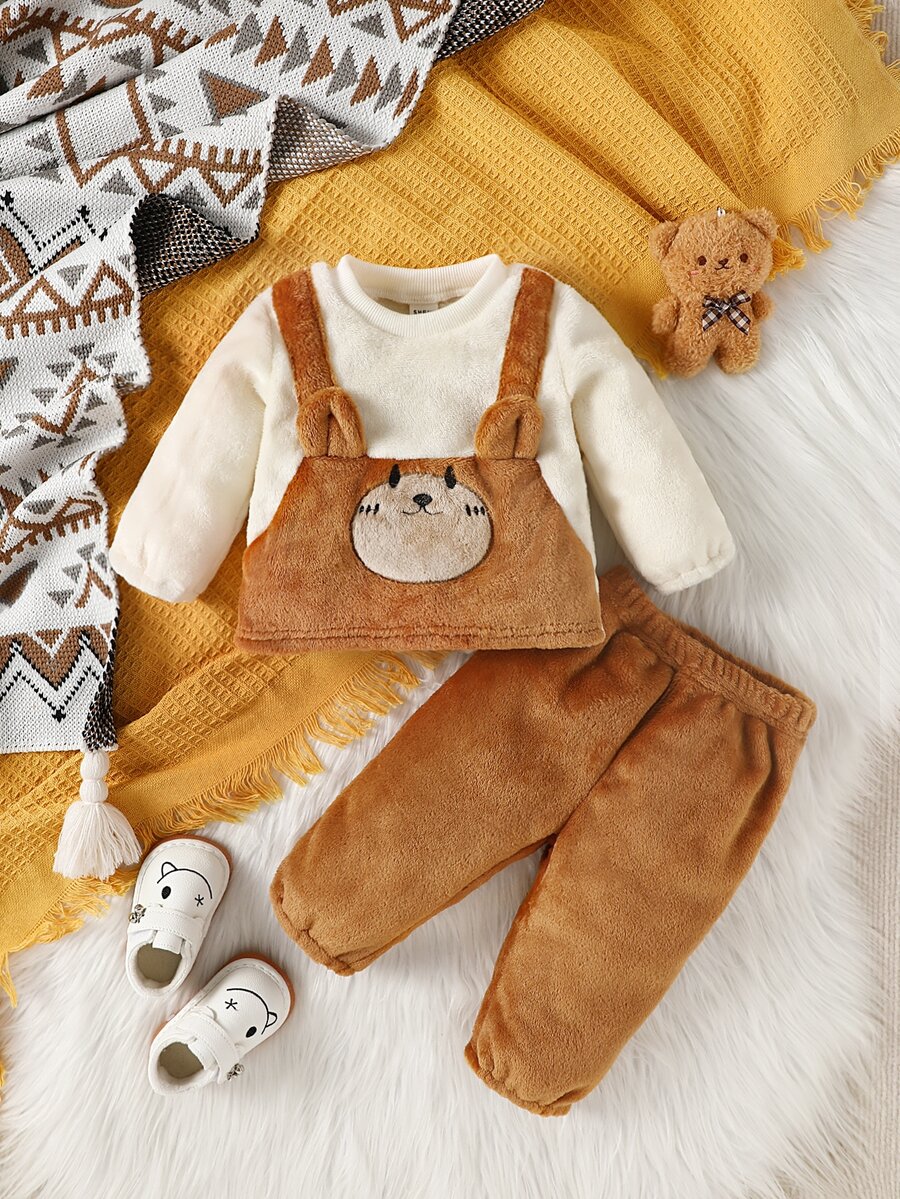 Baby Cartoon Embroidery 3D Ear Design Pullover & Trousers - Multicolor - View 1