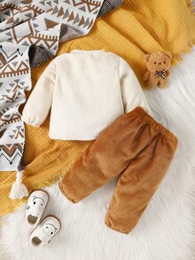 Baby Cartoon Embroidery 3D Ear Design Pullover & Trousers - Multicolor - View 2