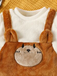 Baby Cartoon Embroidery 3D Ear Design Pullover & Trousers - Multicolor - View 3