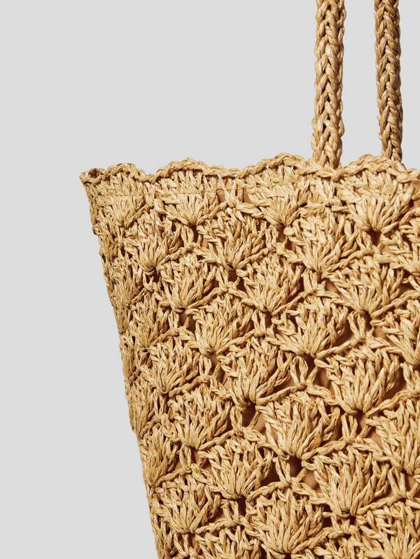 SHEIN VCAY Scallop Trim Straw Bag,Perfect For Summer Beach Travel Vacation SHEIN USA