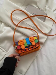 Túi Crossbody Nữ Khóa Chuỗi Khối Màu Có thể điều chỉnh được Sẵn sàng - Nhiều màu - Xem 3