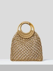 SHEIN VCAY Hollow Out Straw Bag - Brown - View 5