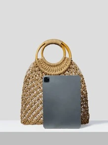 SHEIN VCAY Hollow Out Straw Bag - Brown - View 10
