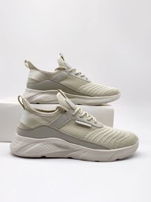 Men Lace-up Front Running Shoes - Beige - View 1