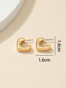 Geometric Design Stud Earrings - Yellow Gold - View 3