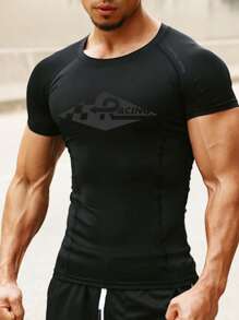 SHEIN Daily&Casual Hombres Camiseta deportiva con estampado geométrico de manga raglán - Negro - Ver 1