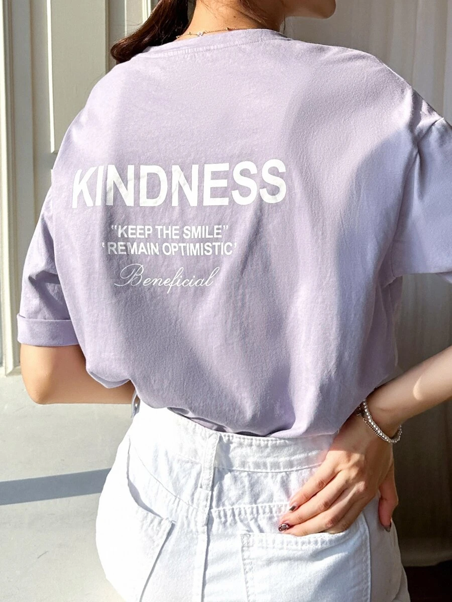 DAZY Letter Graphic Drop Shoulder Tee - Lilac Purple - View 1