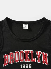 SHEIN Girls Letter Graphic Tank Top & Joggers - Black - View 6