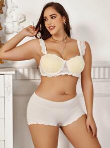 Plus Floral Lace Underwire Bra - Beige - View 4