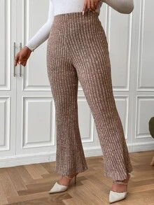 Celure Plus High Waist Flare Leg Trousers - Camel - View 2