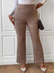 Celure Plus High Waist Flare Leg Trousers - Camel - View 4