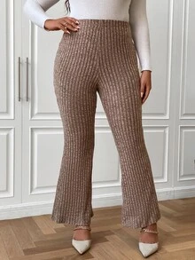 Celure Plus High Waist Flare Leg Trousers - Camel - View 5