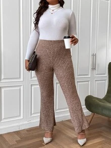 Celure Plus High Waist Flare Leg Trousers - Camel - View 6