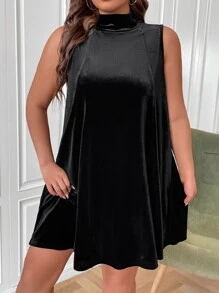 SHEIN Clasi Vestido tank de cuello cisne de terciopelo - Negro - Ver 4