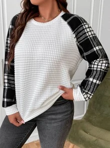 Sudadera de cuadros de manga raglán - Blanco - Ver 1