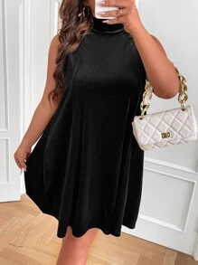 SHEIN Clasi Vestido tank de cuello cisne de terciopelo - Negro - Ver 5