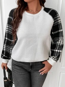 Sudadera de cuadros de manga raglán - Blanco - Ver 6